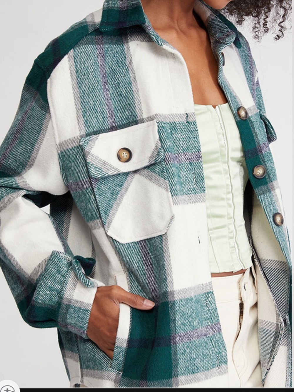 Brand New La Hearts PacSunForest Green and Cream Plaid Top/Shacket